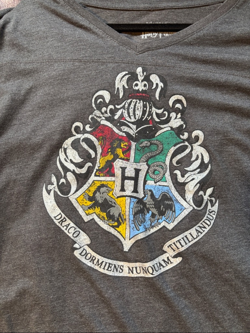 Wizarding World Gray Hogwarts Crest Tee with Multicolor Shield